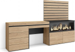 Skraut Home garderoobilaud hoiuruumiga 234 x 145 x 35 cm koos sahtliga Elektrikamin XXL kirstu sahtlitega puidust moodsas stiilis tammepuust
