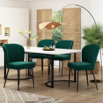 KUAKE S&ouml;&ouml;gilauakomplekt, 140 x 80 x 75 cm, s&ouml;&ouml;gilaud koos 4 tooliga, kaasaegne k&ouml;&ouml;gilauakomplekt, sametist s&ouml;&ouml;gitoolid, polsterdatud toolid seljatoega, mustad lauajalad (tumeroheline)