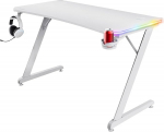 Trust Gaming GXT 709W Luminus RGB Gaming Tisch mit LED Beleuchtung, 10 Modi, USB-Betrieb, Gaming Schreibtisch Wei&szlig; mit Headset und Getr&auml;nkehalter, Computertisch 120 x 60 f&uuml;r B&uuml;ro, Gamer