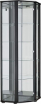 K-M&ouml;bel nurgavitriin mustas (176 x 56,5 x 56,5 cm) 4 klaasriiuliga, lukuga, peegliga ja LED-iga - mudelautode vitriin must - vitriinkapp puuefektiga - kollektsion&auml;&auml;ride vitriin - elutuba
