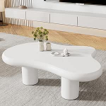 Merax ebaregulaarne kohvilaud, kaasaegne pilvikujuline elutoa laud, elegantne diivanilaud, kohvilaud, MDF lauaplaat, PVC jalad vildist alusega, k&uuml;ljelaud kontorisse, magamistuppa, valge