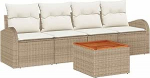 5-teiliges Garten Sofa Set mit Kissen Beige Poly Rattan Akazie Gartenlounge Model3347512