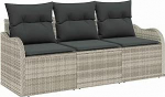 3-teiliges Garten-Sofa-Set mit Kissen Hellgrau Poly-Rattan Gartenlounge Model3345562