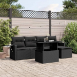 Set Schlafsofa, 6-teiliges Gartensofa-Set mit schwarzen Kissen aus Polyrattan, Set f&uuml;r Schlafsofa, Wohnzimmer, Gartensofa, modernes Sofaset f&uuml;r den Au&szlig;enbereich, Outdoor-M&ouml;bel