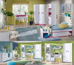 QMM TraumMoebel Thiago lastetoa komplekt C nurgakapp 2 seisvat riiulit laud seinariiul voodi 200 x 90 cm