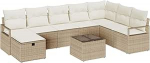 9 Teiliges Garten Sofa Set mit Kissen Beige Poly Rattan, 2-Sitzer Garten Sofa mit Kissen Beige Poly Rattan Gartenlounge Model3359240
