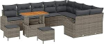 12-teiliges Garten Sofa Set mit Kissen Grau Poly Rattan Akazie Gartenlounge Model3362438
