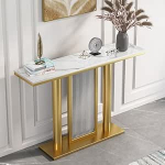 Moderner Konsolentisch mit rechteckiger Basis, Wandfl&auml;chen, seitlicher Flur, Eingangsbereich, moderner Konsolentisch mit geometrischer Basis, Sofatisch aus geh&auml;rtetem Glas, industrieller Akz