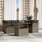Set Schlafsofa, 6-teiliges Gartensofa-Set mit grauen Kissen aus Polyrattan, Sofa f&uuml;r Wohnzimmer und Garten, modernes Sofaset f&uuml;r den Au&szlig;enbereich, M&ouml;bel Modell 3266570