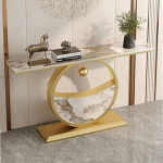 Konsolentisch aus Sinterstein, schmaler Flurtisch, Eingangstisch, 47,24 Zoll gro&szlig;er Couchtisch mit goldenem Rahmen f&uuml;r den Eingangsbereich des Wohnzimmers (Farbe: Blumenmuster)