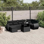 Diivanvoodi komplekt Aia diivan komplekt koos padjadega 8 tk must pol&uuml; rotangist komplekt diivanvoodi elutuba diivan aed kaasaegne v&auml;ljas diivanid m&ouml;&ouml;bel