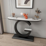 Konsolentisch aus Kunstmarmor mit Metallrahmen, Elegante und langlebige Wohnzimmerm&ouml;bel f&uuml;r die Flurdekoration
