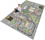 ZFHNYJWKL Laste m&auml;ngumatt Auto Poiste ja t&uuml;drukute vaip Maanteevaip Ehitusvaip Linna linna &otilde;ppevaip Hariduslik libisemisvastane vaip lastetoas Hall sinine roheline (A, 100 x 160 cm)