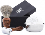 Haryali London Shaving Set - 4-Piece Wooden Shaving Set - Double Edge Safety Razor - Super Badger Hair Shaving Brush - Shaving Soap - Shaving Bowl - High-Quality Black Set