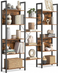 VASAGLE Bookcase 14 Tier Metal Frame Shelf for Living Room Study Office Industrial Design 24 x 158 x 166 cm Vintage Brown Ink Black LLS107B01