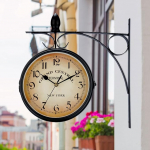Uennm Station Clock Double Sided Station Clock Weatherproof Round Wall Clock for Garden, Retro Wrought Iron Metal Wall Clocks Outdoor Silent Quartz Clock Wall Clock Outdoor Clock Decorative Wall Clock