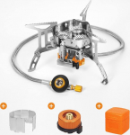 ISFORU Camping Stove, 6800 W Gas Stove with Piezo Ignition Adapter, Windscreen, Windproof Gas Camping Stove for All Screw Cartridges, Gas Burners, Foldable Camping Stove Gas Burner for Hiking Outdoor