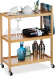 Relaxdays Bamboo Serving Trolley 3 Shelves Natural Look 360&deg; Rotating Wheels Trolley H x W x D 76 x 58 x 30 cm Natural
