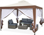 Mondeer Garden Gazebo 3 x 3 m, topeltkatus Gazebo 4 s&auml;&auml;sev&otilde;rguga k&uuml;lgpaneelid varju ja vihma jaoks, metallist raam vastupidav, beež ja pruun