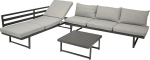 DEGAMO Bogota Lounge Set Made of Aluminium, 2 x Sofas 210 cm with Reclining Function, 1 x Lounge Table 70 x 70 cm, Matt Grey Coating