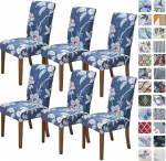 SPRINGRICO Chair Covers for Dining Room 6 Pack, Stretch Dining Chair Cover, Washable Spandex Kitchen Parsons Chair Slipcovers, Removable Seat Protector for Home or Party (Set of 6, in Bloom)