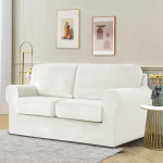 Sofa Cover 2 Seater 5 Piece Set - Super Soft Stretch Velvet Sofa Covers Sofa Protector Couch Covers with Separate 2 Backrest Covers and 2 Seat Cushion Covers for Living Room (White)