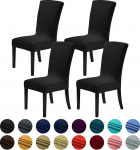 Howhic Velvet Chair Covers for Dining Room Set of 4, Stretchy Dining Chair Covers, Washable Kitchen Chairs, Stylish Decoration for Home and Banquet (Black, 4 Pieces)