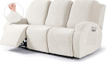 VANSOFY Recliner Chair Cover Stretch with Pockets Sofa Slipcovers for 3 Seater Soft Washable Furniture Protector for Dogs Cats 3 Pieces Off-White