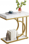Tribesigns Narrow Side Table White Gold Side Table C-shaped Side Table Modern Bedside Table Small Side Table for Couch Sofa Table with Metal Frame for Living Room