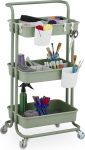 Relaxdays Rolling Trolley, 3 Levels, Serving Trolley, Kitchen Trolley for Bathroom and Office, Rolling Shelf, HBT: 86 x 42.5 x 36 cm, Craft Trolley, Green