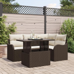 Rantry 5-teiliges Garten Sofa Set mit Kissen aus braunem Poly-Rattan, 2-Sitzer Garten Sofa mit Stauraum & Kissen aus braunem Poly-Rattan Gartenlounge Model3357191