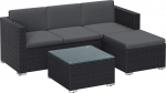 SONGMICS aiam&ouml;&ouml;blikomplekt, r&otilde;dum&ouml;&ouml;bel PE pol&uuml;rottanist, terrassim&ouml;&ouml;bel, nurgas diivan, v&auml;ljas, k&auml;sitsi kootud rotangist salongikomplekt padjadega ja klaasist lauaga, must-hall GGF005B04