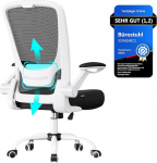 SONGMICS OBN37WT Ergonoomiline kanga kontoritool, polsterdatud nimmepiirkonna tugi, kiikemehhanism, 53 cm laiune iste, kokkupandavad k&auml;etoed, must ja valge