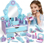 Atoylink K&uuml;lmutatud laste riietuslaud t&uuml;drukutele, 12-osaline meigikomplekt koos laste meigikomplekti ja juuksurikomplektiga, k&uuml;lmutatud meigikomplekt puidust m&auml;nguasi, k&uuml;lmutatud m&auml;nguasja kingitus t&uuml;drukutele alates 3-aastastest lastest.