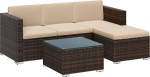 SONGMICS Polyrattan Lounge, aiam&ouml;&ouml;bli komplekt, r&otilde;dum&ouml;&ouml;bel, aia salong koos padjadega ja klaasist lauaga, terrassim&ouml;&ouml;bel, nurgadiivan, v&auml;ljas, terrassile, r&otilde;dule, aeda, pruun/taupe GGF005K03