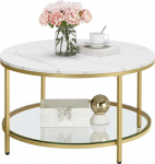 VASAGLE LCT071W59 klaasist kohvilaud, elutoa laud, diivanilaud, elutuppa, suur hoiuruum, lihtne kokkupanek, kaasaegne stiil, marmorvalge / helekuldne