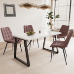 5-osaline s&ouml;&ouml;gitoa komplekt - s&ouml;&ouml;gilaud 140 x 80 cm koos 4 tooliga, tugev metallraam, MDF lauaplaat, sametist, kunstnahast v&otilde;i riidest kate.