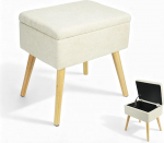 Zedelmaier Hoiuruumiga stool Makeup laud Jalam&auml;e tugevad puidust jalad elutuppa magamistoas koridorile Beež froteekangas 42 x 31 x 44 cm