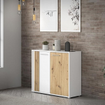 Forte Cardigan sahtlikapp 100, kaasaegne sahtlikapp 2 uksega liistude disainiga, elutuba, magamistuba, k&auml;sit&ouml;&ouml;nduslik tammepuidust dekoratsioon|valge, 95,8 cm lai x 82,3 cm k&otilde;rge x 34,3 cm s&uuml;gav, 95,8 cm lai x 82,3 cm k&otilde;rge x 34,3 cm s&uuml;gav