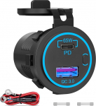 USB socket with switch, car charger jack socket QC 3.0 blue