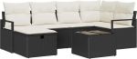 7-teiliges Garten-Sofa-Set mit Kissen Schwarzes Poly-Rattan, 2-Sitzer Garten-Sofa mit Stauraum & Kissen Schwarzes Poly-Rattan Gartenlounge Model3360518