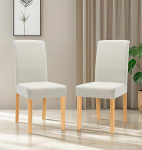 Hallowood Furniture Premium Linen Dining Chairs with Straight Back, Beige, 2 Pack Kitchen Chairs with Solid Wood Legs, Modern Chairs for Dining Room, Home, Restaurant and Cafe