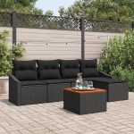 6 osaliges Garten Sofa Set mit Kissen Schwarz Poly Rattan Akazienholz Gartenlounge Model3356490 6 teiliges Garten Sofa Set mit Kissen Schwarz Poly Rattan Akazienholz Gartenlounge Model3356490