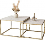 Lookway Yoshi Levanto kohvilaud 2-in-1 - marmorist lauaplaadid kuldses kroomraamis, kaasaegne disain ja ruumi s&auml;&auml;stmine, ideaalne elutuppa (70 x 70 x 42 cm & 60 x 60 x 36 cm)
