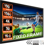 VEVOR projektsiooniekraan 16:9 4K HDTV filmiekraan fikseeritud raamiga 3D projektoriekraan 4K HDTV kinoteatrile v&auml;ljas, valge, 100 tolli