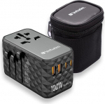 Verbatim GaN Universal Travel Adapter UTA-06 100 W pistikupesa adapter 2 USB-A ja 2 USB-C pordiga, kiirlaadija s&uuml;learvutile, mobiiltelefonile, kaamerale jne. Reisipistik kogu maailmas, 100-250 V