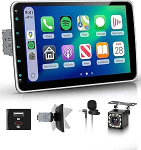 Hodozzy 1 Din RDS Autoradio mit Drahtlose CarPlay Android Auto, 10 Zoll Abnehmbarer Bildschirm mit USB Type-C/Bluetooth 5.2/FM/EQ/SWC+R&uuml;ckfahrkamera