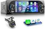 Rimoody Autoradio 1 DIN 5.1-tolline juhtmevaba CarPlay Android autoga, Bluetooth 5.2, 5.1-tolline IPS puuteekraan, roolijuhtimine, mikrofon, tagurduskaamera autole