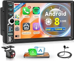 8 Core 6G + 128G traadita Carplay Android 15 Autoradio 2 DIN koos traadita Android auto navigatsiooniga GPS WiFi 7-tolline puuteekraaniga autoraadio koos peeglilinkiga Bluetooth FM/RDS/DSP/USB roolijuhtimispuldiga