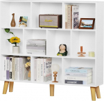 YAHARBO 10 Cube Bookcase 3 Tier Bookcase with Legs Modern Minimalist Bookcase Open Bookcase Storage Organizer Freestanding Wooden Bookshelves for Small